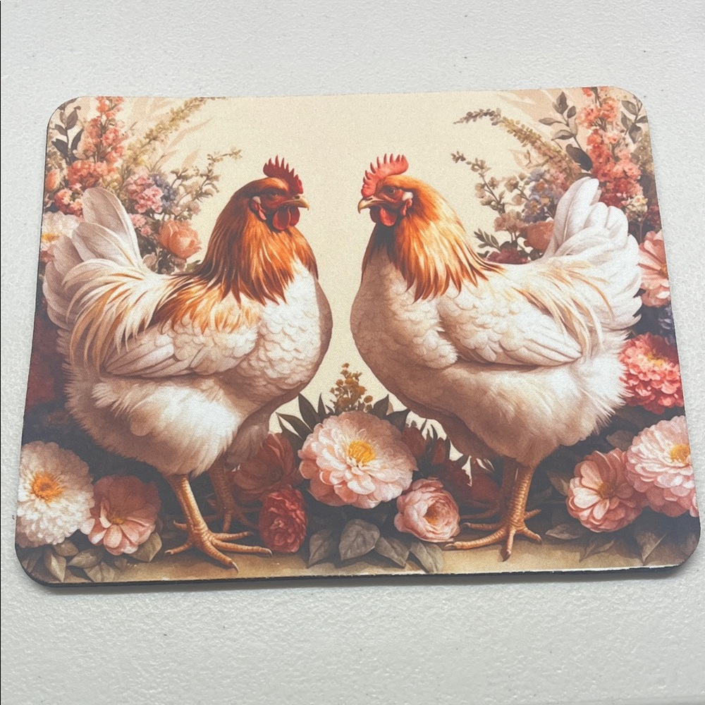 Floral Rooster Mouse Pad